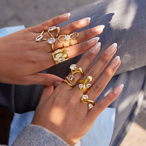 Водонепроницаемое кольцо из нержавеющей стали с позолотой 18 карат и кубическим цирконием, массивное золотое кольцо для женщин, модное ювелирное украшение <span class=keywords><strong>2026</strong></span> года - Product Image 3