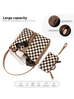 Tas Tote Kanvas Kotak-kotak Custom Logo Grosir OEM ODM dengan Ritsleting, Trim PVC, Lapisan Poliester, Selempang Wanita