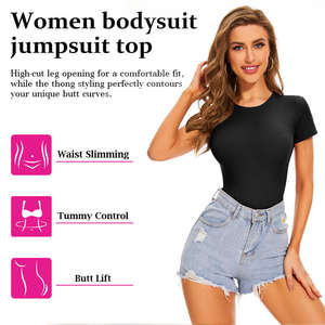 USA Warehouse Shipping Women's Second-<b>Skin</b> Feel Bodysuits Going Out <b>Short</b> Sleeve Crew Neck Bodysuit with Recycled Shapewear Tops - Product Image 5