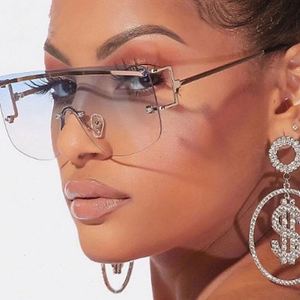 Gafas de sol de lujo sin montura de aleación 2022 para mujer, lentes de sol UV400 con degradado, lentes de una sola pieza, gafas de sol extragrandes - Product Image 3