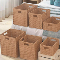 Organisateur de placard tissé naturel panier en corde de papier pliable décor à la maison carré avec poignée de panier pratique