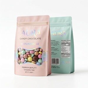 Sachet personnalisé imprimé à huit soudures latérales, refermable avec fermeture éclair, fond plat et fenêtre, de qualité alimentaire, pour bonbons et chocolats - Product Image 3