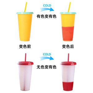 Changement de couleur de l'eau de café en plastique réutilisable Offre Spéciale avec couvercle et paille tasse froide de 710ml à détection de température - Product Image 4