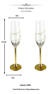 200 ml Gold galvanisierter Diamantstiel-Kette umringt Kristall Champagnergläser Gläser Hochzeitskläder