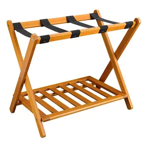 Hotel foldable steel tubular folding storage tray stand wood luggage racks Storage Holders Racks