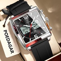 Montre pour homme Poedagar E109, double affichage, chronographe multifonctionnel, quartz, bracelet en silicone, alarme, lumineuse, étanche