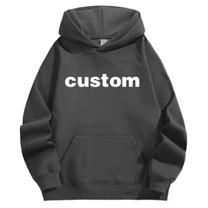 Sweat à capuche surdimensionné pour homme en coton lourd avec logo personnalisé impression 3D style décontracté sans ficelle graphique - Product Image 3