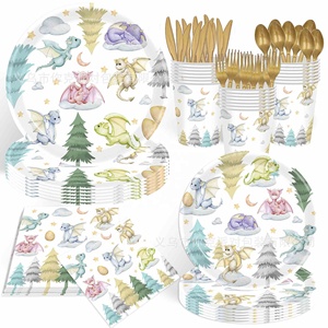 Ensemble de vaisselle jetable pour fête, design dinosaure animal de la <span class=keywords><strong>jungle</strong></span> en aquarelle, écologique, haute qualité, très vendu - Product Image 1