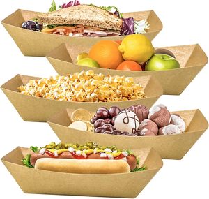 Factory Custom Logo Color Snack Disposable Kraft Paper Food Serving Tray Brown French Fries Tacos BBQ Fries Paper Food Tray - Product Image 5