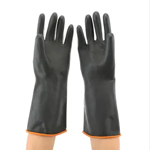 Black custom long working gloves industry household cleaning washing Factory Chemical Resistant Furniture Rubber Latex Glove