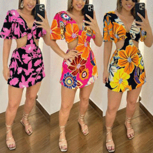 Mode Sexy à manches longues évider haut court barboteuses côtelé Clubwear deux pièces ensemble combinaison courte costumes combishorts pour les femmes - Product Image 4