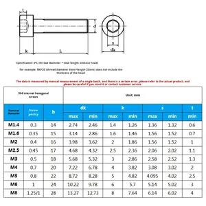 Tornillos y Pernos de Cabeza Cilíndrica con Hexágono Interior de Acero Inoxidable 304 A2-70, M3-M10 DIN912 - Product Image 3