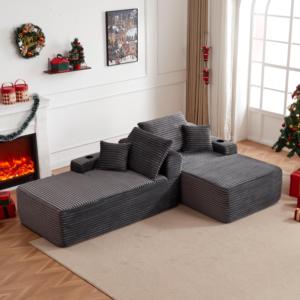 Modern <b>Inflatable</b> Modular Loveseat <b>Sofa</b> Adjustable Height Eco-Friendly Fabric Portable Design Square Shape Cushion Back - Product Image 4