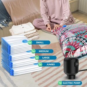 Lot de 15 sacs <span class=keywords><strong>sous</strong></span> <span class=keywords><strong>vide</strong></span> avec pompe à air électrique, économiseur d'espace pour vêtements, oreillers (3 jumbo/3 grands/3 moyens/6 petits) - Product Image 2