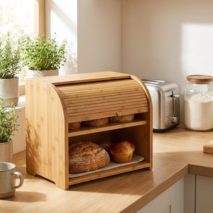 Boîte à pain en bambou 2-en-1 à double couche avec couvercle à charnière et étagère inférieure, grande boîte de <span class=keywords><strong>rangement</strong></span> alimentaire pour cuisine - Product Image 2