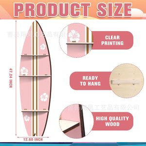 Estantes de pared de madera para tablas de surf, de 3 niveles, con franjas rosas y doradas, para decoración de la sala de estar - Product Image 4