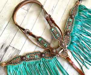 Juego de tachuelas de caballo ligeras de cuero genuino, cesta tejida con flecha tallada, placa de pecho, monturas occidentales, equitación de temporada - Product Image 5