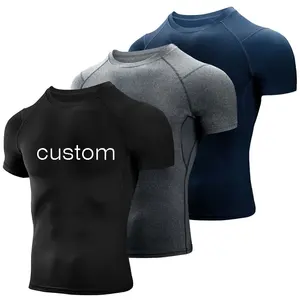 Breathable Basic Crew Neck Men Short Sleeve Printing Quick Dry T-shirt Athletic Workout Shirt Compression Fitness Gym T Shirt