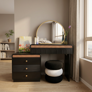 Modern Black <b>Makeup</b> Vanity Table with Lighted <b>Mirror</b> and Storage Drawers for Bedroom Furniture - Product Image 4
