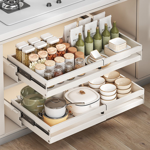 Pull Out Kitchen Cabinet Drawer Organizer With Removable <b>Baskets</b> For Kitchenware <b>Storage</b> Rectangle Multi Purpose Scalable - Product Image 1