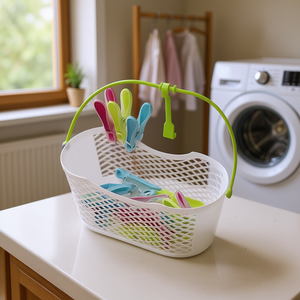 Cesta para pinzas de ropa, 21 piezas, con mango verde, para almacenamiento y organización de la ropa - Product Image 3