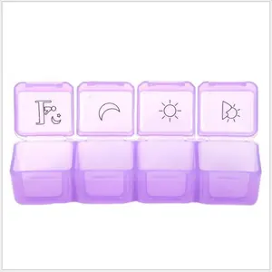 Wholesale rectangle mini 4 compartments plastic pill box rainbow color travel PP pill case travel convenient pill box