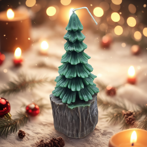 Medium Christmas Tree Candle with Log Base Scented Soy Wax Xmas Tree Shaped Candles Home Decor Private Label Custom Color Scent - Product Image 3