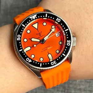 Sk013 relógio de pulso mecânico para mergulho, pequeno, 37mm, laranja, esporte, à prova d'água, aço, relógio de pulso, japonês, nh35, movt, 120, clique em bisel, safira