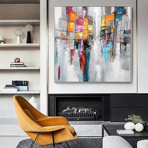 Décoration intérieure prête à être accrochée 100%, <span class=keywords><strong>Art</strong></span> mural peint à la main, paysage de rue abstrait, toile carrée faite à la main, peinture murale <span class=keywords><strong>avec</strong></span> <span class=keywords><strong>cadre</strong></span> - Product Image 3