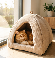 Lit pour chat en velours côtelé confortable, maison pour animaux de compagnie idéale pour l'intérieur, adapté aux chats et aux petits chiens, lit-caverne pour chat