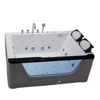 Baignoire Jacuzzi autoportante moderne en acrylique blanc rectangulaire pour 2-3 personnes avec hydromassage, jets d'eau et drain intégré