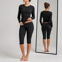 Nouvel ensemble de yoga à manches longues, pantalon de sport capri extensible, ensemble de fitness deux pièces taille haute pour femme.