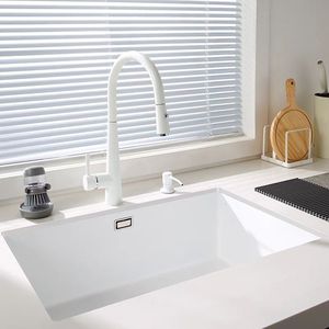 Matte White Nano Stainless Steel Undermount Kitchen Sink with Pull Down Faucet and Glass Rinser Modern Deep Single Bowl Sink - Product Image 2