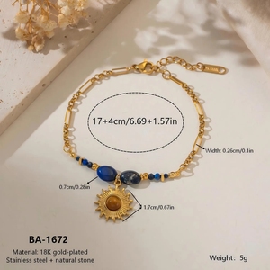 Bracciale in Acciaio Inossidabile Antiossidante <span class=keywords><strong>con</strong></span> Placcatura in Oro PVD 18K e <span class=keywords><strong>Perline</strong></span> di Lapislazzuli, Catena Regolabile per Donna, Gioielli Boho - Product Image 5