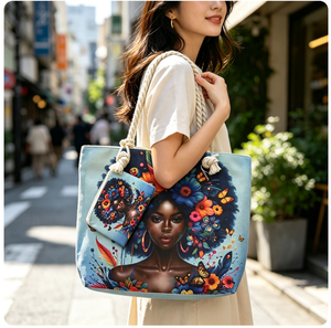 Women's Casual <b>Canvas</b> <b>Handbag</b> Double-Sided Pattern Large Capacity One-Shoulder Beach Fashionable Shopping Bag - Product Image 2