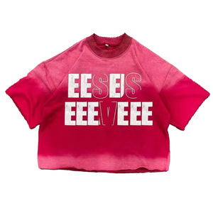 T-shirt vintage streetwear personnalisé délavé à l'acide avec ourlet brut, en coton épais, coupe oversize et courte pour homme (OEM) - Product Image 2