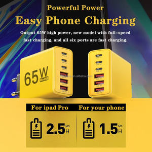 Cargador de 65 Vatios, Cargador Rápido para Teléfono Inteligente, 3 Puertos USB, 3 Puertos PD, Adaptador Multipuerto, Enchufe para Regulaciones Estadounidenses, Europeas y Británicas - Product Image 2
