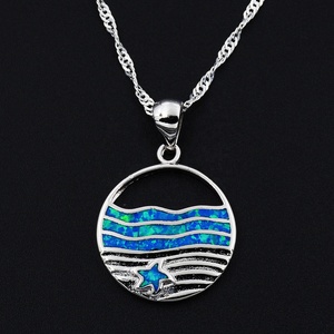 Joyería de Verano Hawaiana, Ópalo Azul, Collar con Colgante Redondo de la Gran <span class=keywords><strong>Ola</strong></span> de Kanagawa, Joyería de Playa - Product Image 6