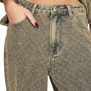 Nouvel Arrivage Ensemble de Jeans en Denim de Haute Qualité pour Femme : Veste Gravée au Laser et Jean à Jambes Larges en Denim Délavé à l'Acide - Product Image 4