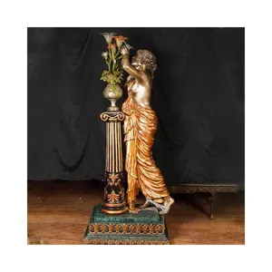 Indoor Antike Bronze Casting Lady Statue Lampe Lichter Lebensgröße Bronze Messing Lady Stehlampen Skulptur Mit Sockel
