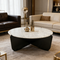 Table basse moderne ronde en marbre avec support blanc unique Pièce maîtresse de salon de luxe