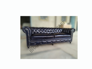 Canapé Chesterfield en cuir 2 places noir, design classique rembourré, assise profonde confortable, élégant, durable, parfait pour le salon - Product Image 3