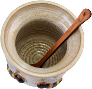 Modern Artisans Bee 20 onzas Gres Honey Pot Tarro <span class=keywords><strong>de</strong></span> cerámica con barra <span class=keywords><strong>de</strong></span> <span class=keywords><strong>miel</strong></span> <span class=keywords><strong>de</strong></span> madera <span class=keywords><strong>de</strong></span> cerezo - Product Image 4