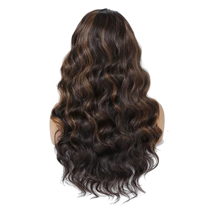 Perruques Bandeau Longues Ondulées Noires avec Mèches Blondes Brunes <span class=keywords><strong>Cheveux</strong></span> Synthétiques pour Femmes pour Fête et Usage Quotidien - Product Image 4