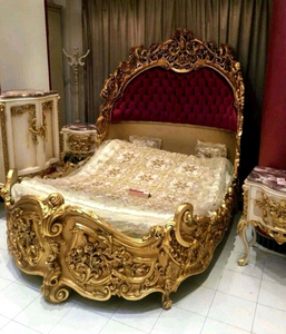 Lit rond moderne de luxe avec design couronne, taille Queen, en teck, ensemble de meubles de chambre personnalisés pour maison/villas USA - Product Image 2
