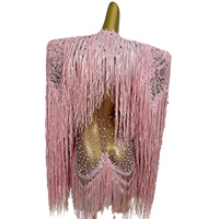Mini robe de soirée sexy en dentelle avec pompon et strass, manteaux de 2 pièces, tenue de spectacle, de scène et de festival, costume de club pour femmes