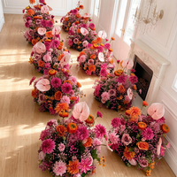 DKB Crafts Vente en gros de centres de table pour mariage, décorations de table, arrangements floraux, boule de fleurs artificielles en soie rose vif et orange brûlé