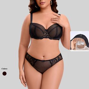 Confortable Sexy tous les jours dentelle soutien-gorge culotte ensemble pour les femmes élégante <span class=keywords><strong>Lingerie</strong></span> de Style solide avec bretelles réglables caractéristiques respirantes - Product Image 1