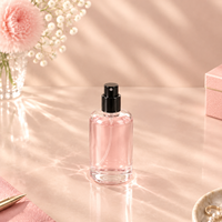 Vente en gros de flacons atomiseurs de parfum en verre transparent épais de 50 ml, design à épaule ronde, impression personnalisée pour l'emballage cosmétique