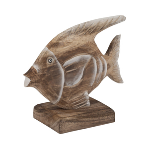 Statuetta di Pesce in Legno Intagliata a Mano in Legno di Albasia, Decorazione Costiera per Casa, Ufficio, Bagno, Esposizione su Mensola - Product Image 2